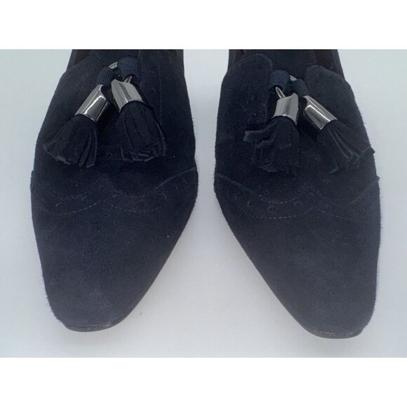 Stuart Weitzman Woman’s Suede Leather heel Navy Tassel Heels 9 - Picture 11 of 12